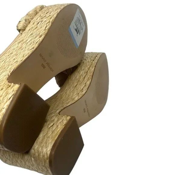 Marc Fisher Platform Sandal 10 Espadrille Neutral Summer Chic Raffia Beige Steel - Picture 8 of 13